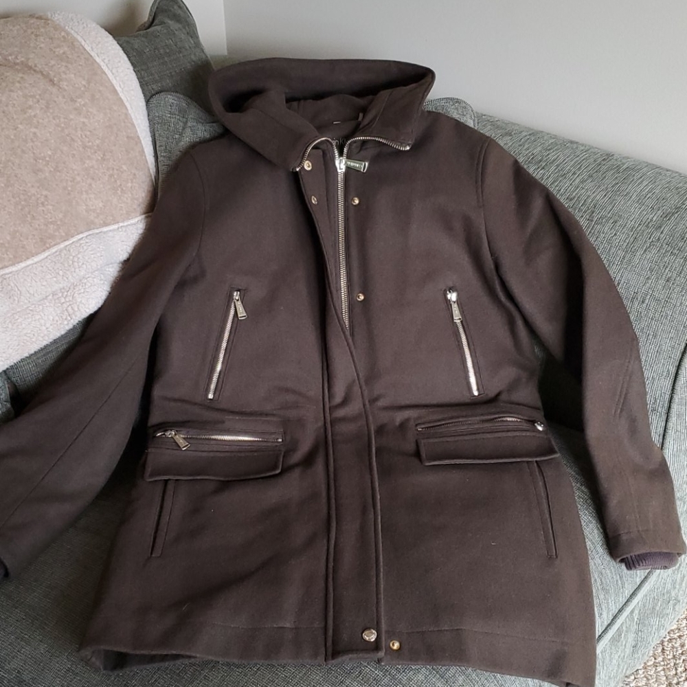 CALVIN KLEIN Zipper Hooded Pea Coat -Green